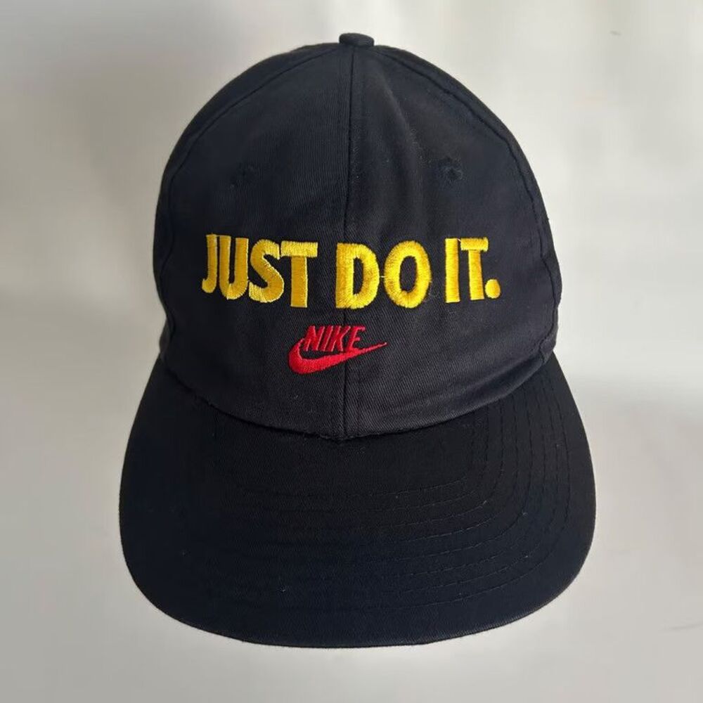 Nike Just Do It Hat Mens Black Yellow Red Embroidered Logo Snapback Baseball Cap